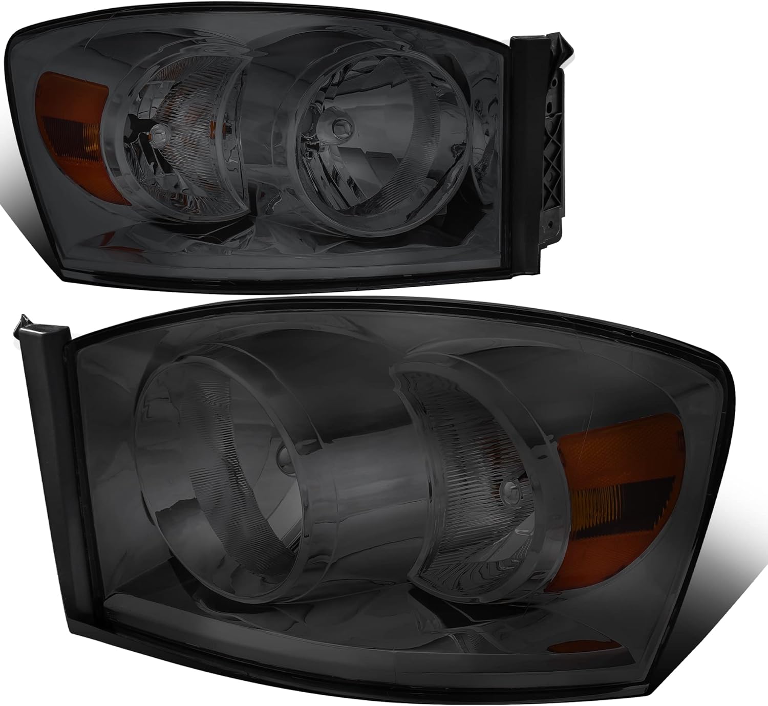 MOSTPLUS Headlight Assembly Compatible with 2006-2008 Ram 1500/2006-2009 Dodge Ram 2500 3500 Front Lamp with Black Housing/Clear Lens/Amber Reflector