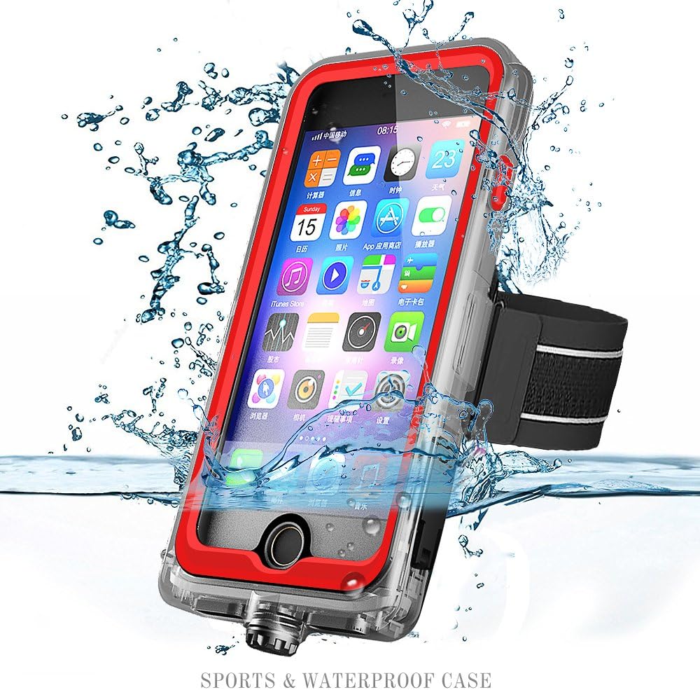 iPhone 7 Plus Sports Waterproof Case with Armband by iyesku, IP68 Military Standard, Dustproof, Shockproof, Full Body Underwater (Red)