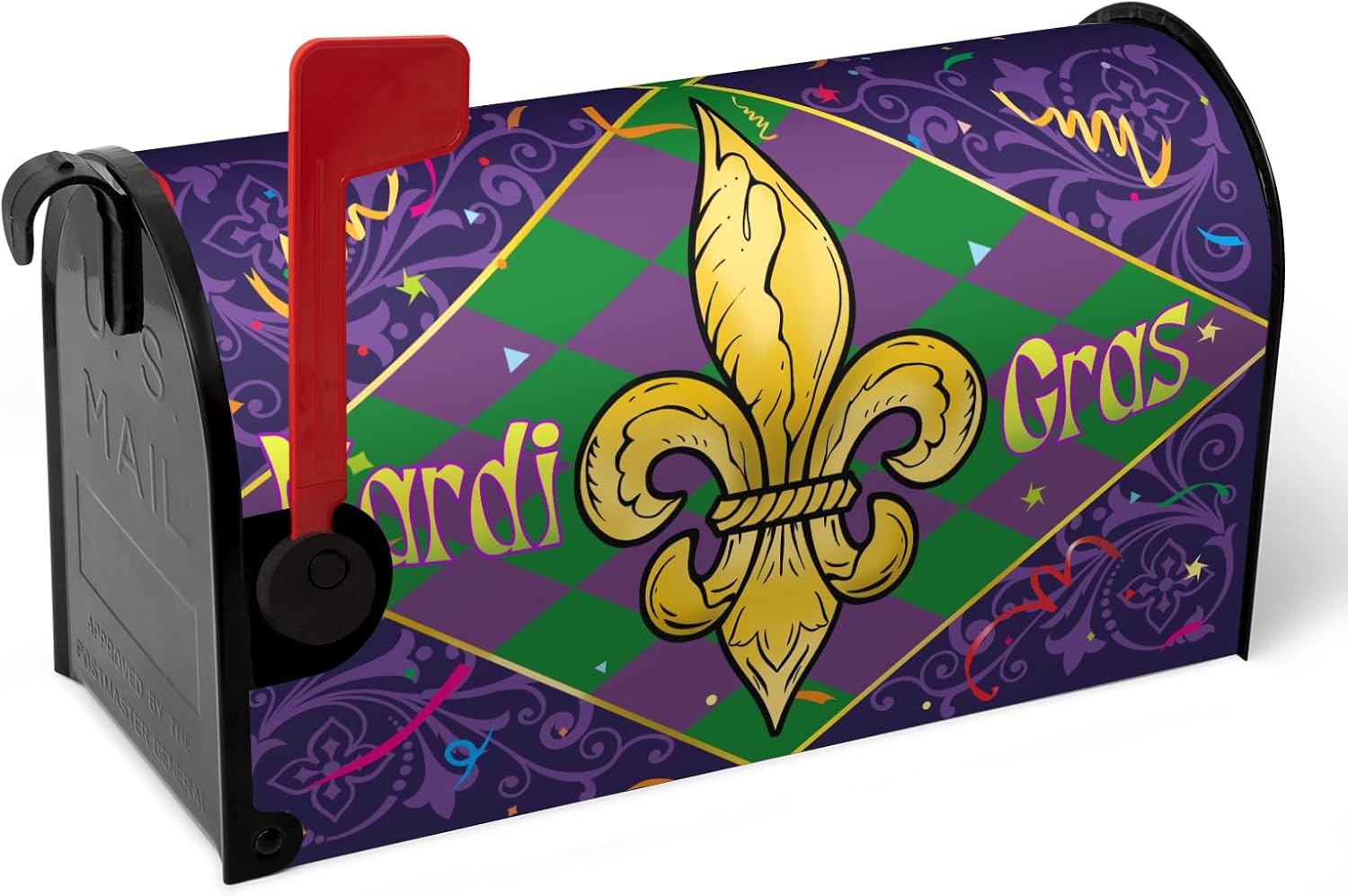 Mardi Gras Mailbox Cover Magnetic Large Size Fleur De Lis New Orleans Carnival Mailbox Wrap Holiday Lily Waterproof Post Letter Box Cover for Garden Yard Outdoor Oversized 25.5 X 21 Inch