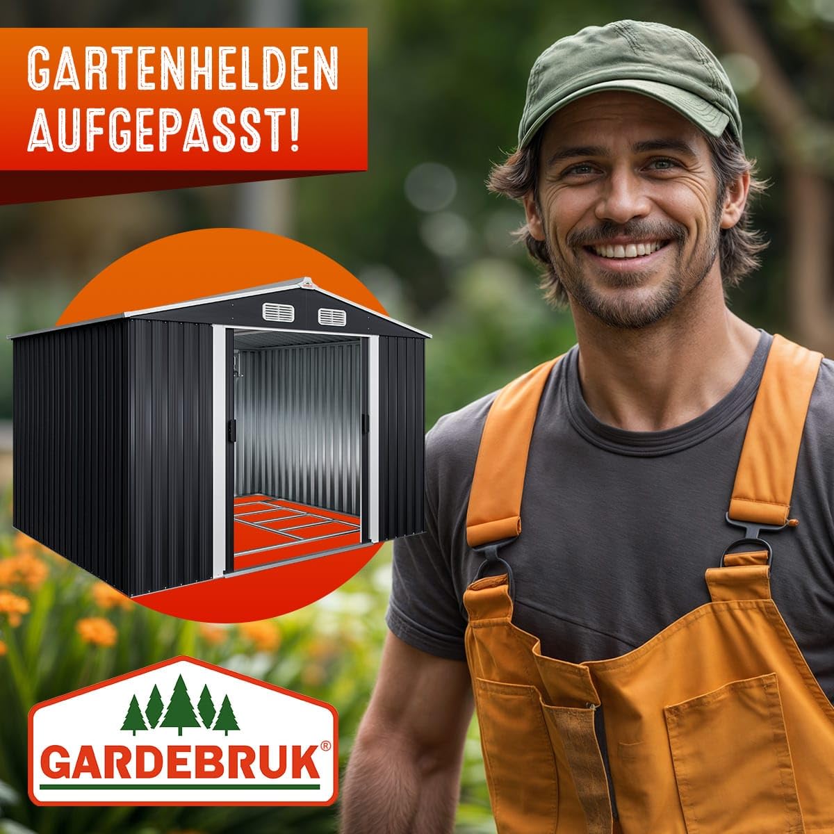 GARDEBRUK® XXL Metall Gerätehaus 5m² mit Fundament 257x205x178cm Schiebetür Anthrazit Geräteschuppen Gartenhaus 9m³ | Gartenmöbel Gartenmöbel Gartendach Rasenmäher Garage mit 96cm Schiebetür verzinkter Stahl Schuppen für Werkzeuge