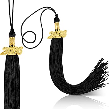 Dingion 2 Pcs Black 2026 Graduation Tassel Class of 2026 Cap Tassel with Gold Year Charm Graduation Cap Decoration for High School College Senior Ceremony Accessories