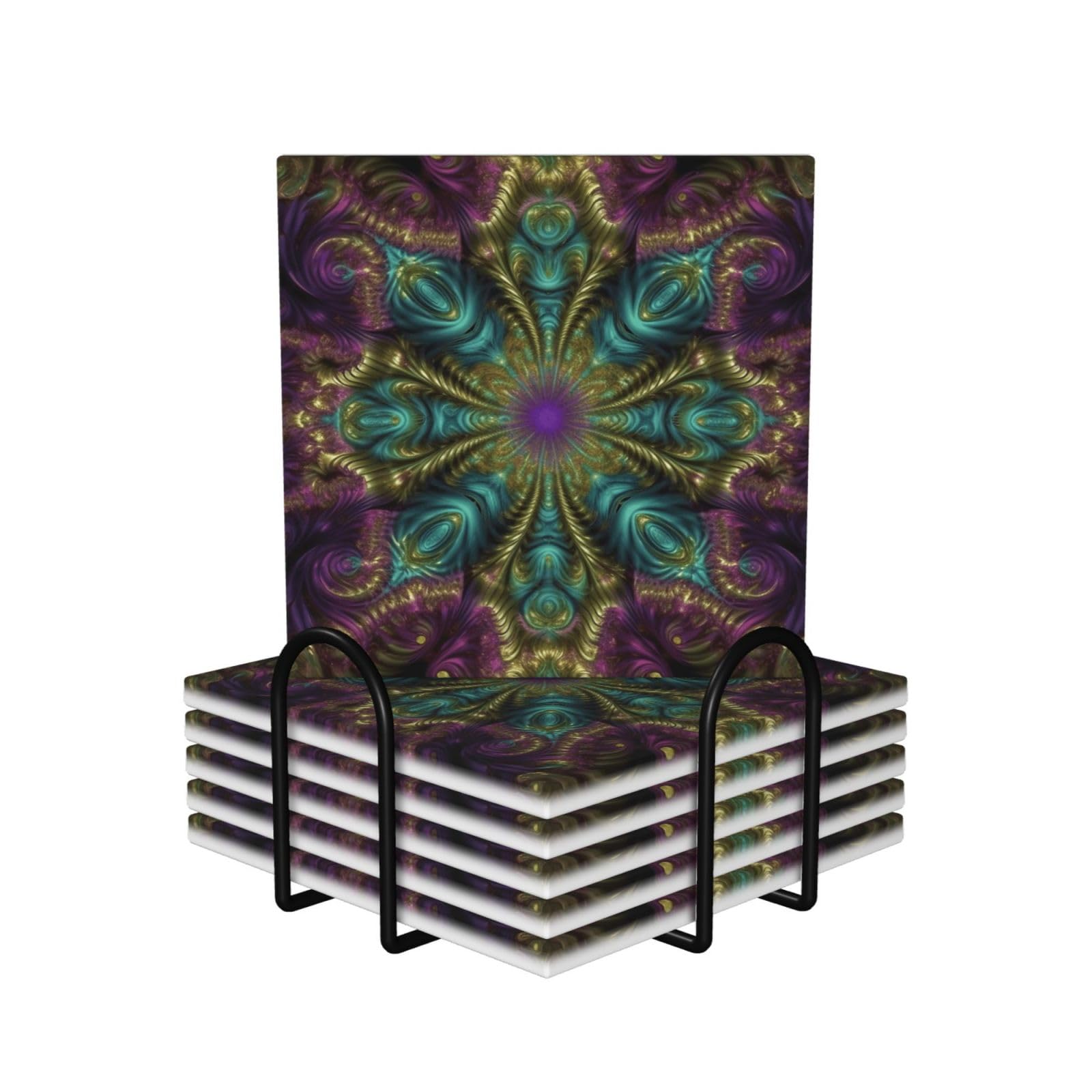 Dessous de verre absorbants haut de gamme en céramique Fractal Art