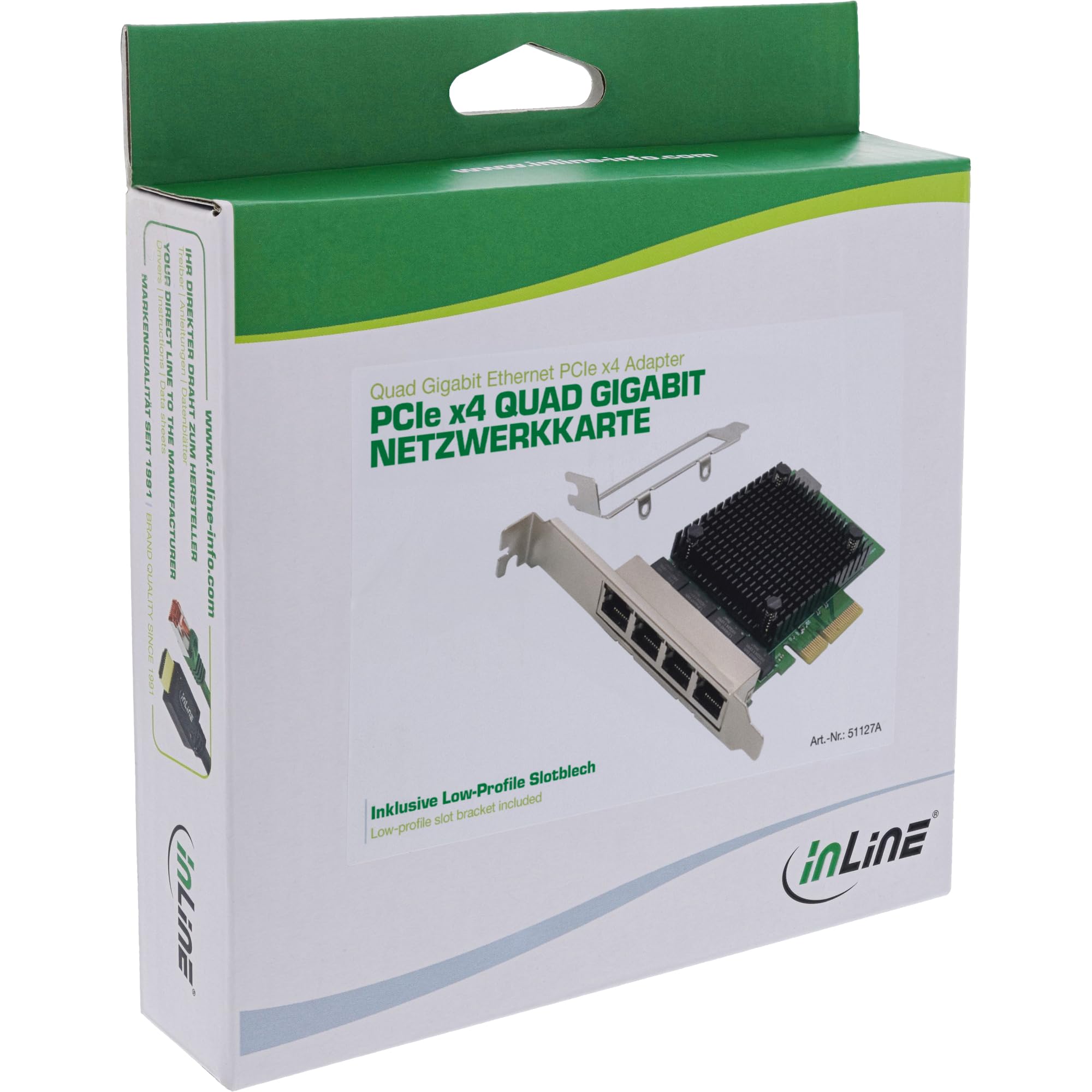 InLine Scheda di rete a 4 porte, PCIe x4, 2,5 Gb/s LAN Card, per Windows & Linux, incl. Low Profile, 51127A