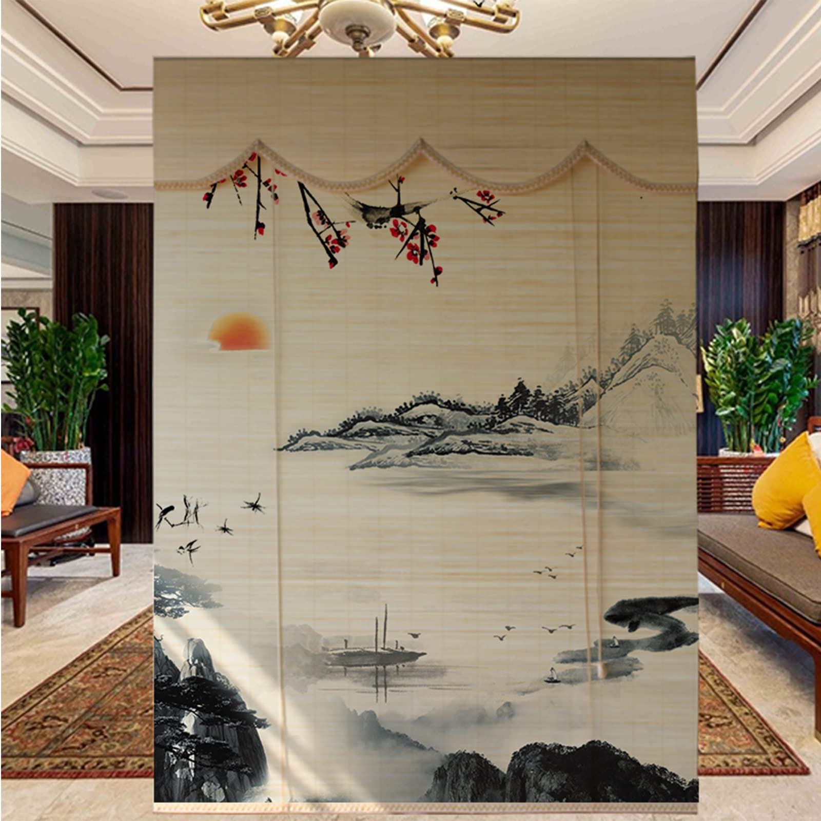Volets Roulants en Bambou, Cloisons De Décoration Pare-Soleil Imprimé À Motifs Écran Solaire Respirant Bambou Roll Up Store De Fenêtre for Salon De Thé (Size : 120x200cm)
