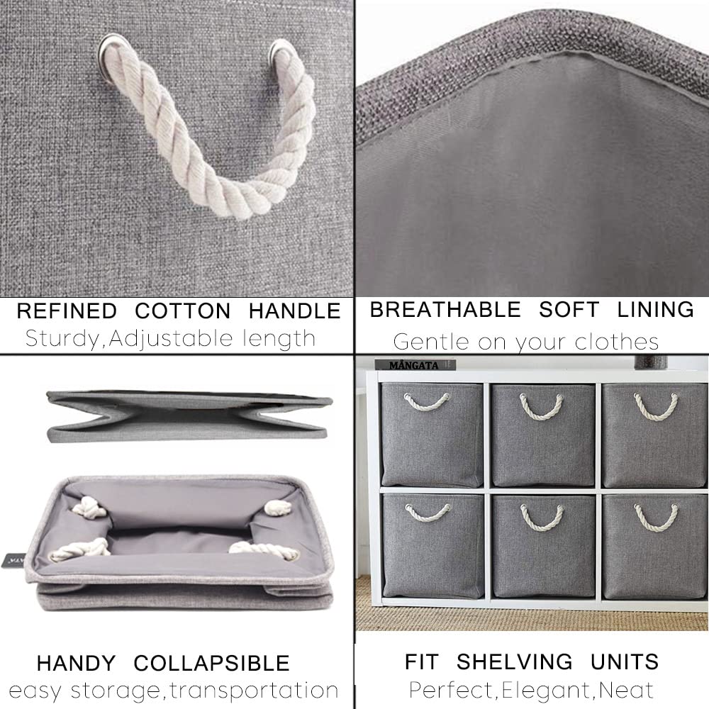 Mangata Cube Storage Boxes 25x25x25cm, Fabric Storage Basket for Cupboards Shelves, Closet, Grey(Collapsible, 4 Pack) - Image 3