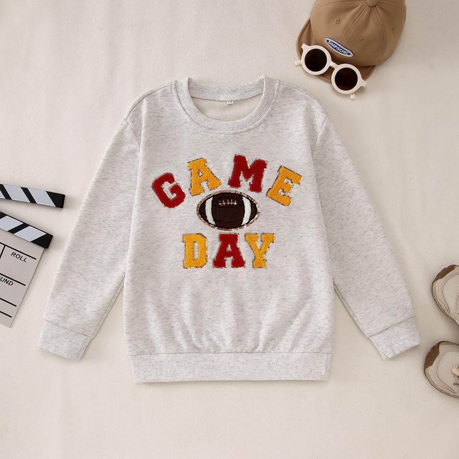 CM C&M WODRO Football Sweatshirt for Baby Boy Girl Game Day Sequin Embroidery Pullover Toddler Crewneck Long Sleeve Outfit - Image 5