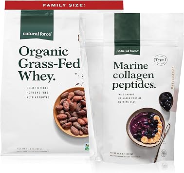 Natural Force Whey Protein Powder Chocolate, 5 lbs Marine Collagen Peptides Powder 11.7 Ounce