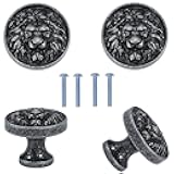 Cabinet Knobs Antique Lion Head Drawer Pulls Gold Animal Knobs Dresser Drawer Knobs and Pulls Single Hole for Kitchen Cupboard Handles 4 Pcs (Antique Silver)