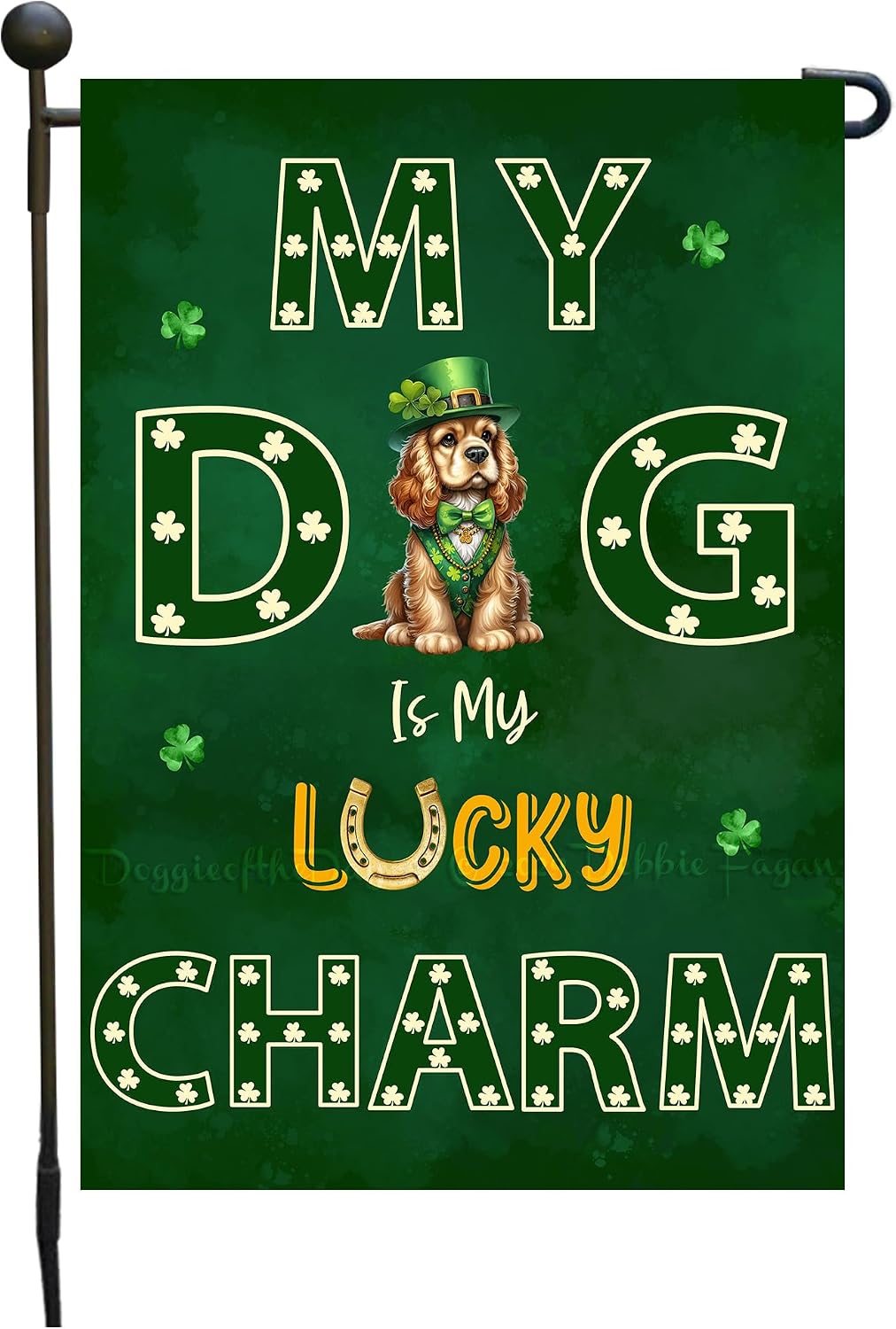 St. Patrick's Day Cocker Spaniel Irish Dog Garden Flags with Lucky Charm Design - Double Sided Yard Lawn Festival Decorative Gift - Holiday Dogs Flag Decor 12 1/2"w x 18"h