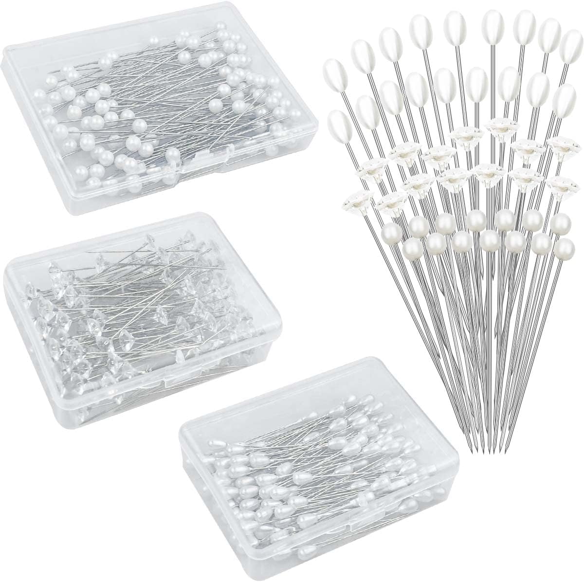 300 Pieces Corsages Pins Bouquet Pins Flower Diamond Pins Pearl Head