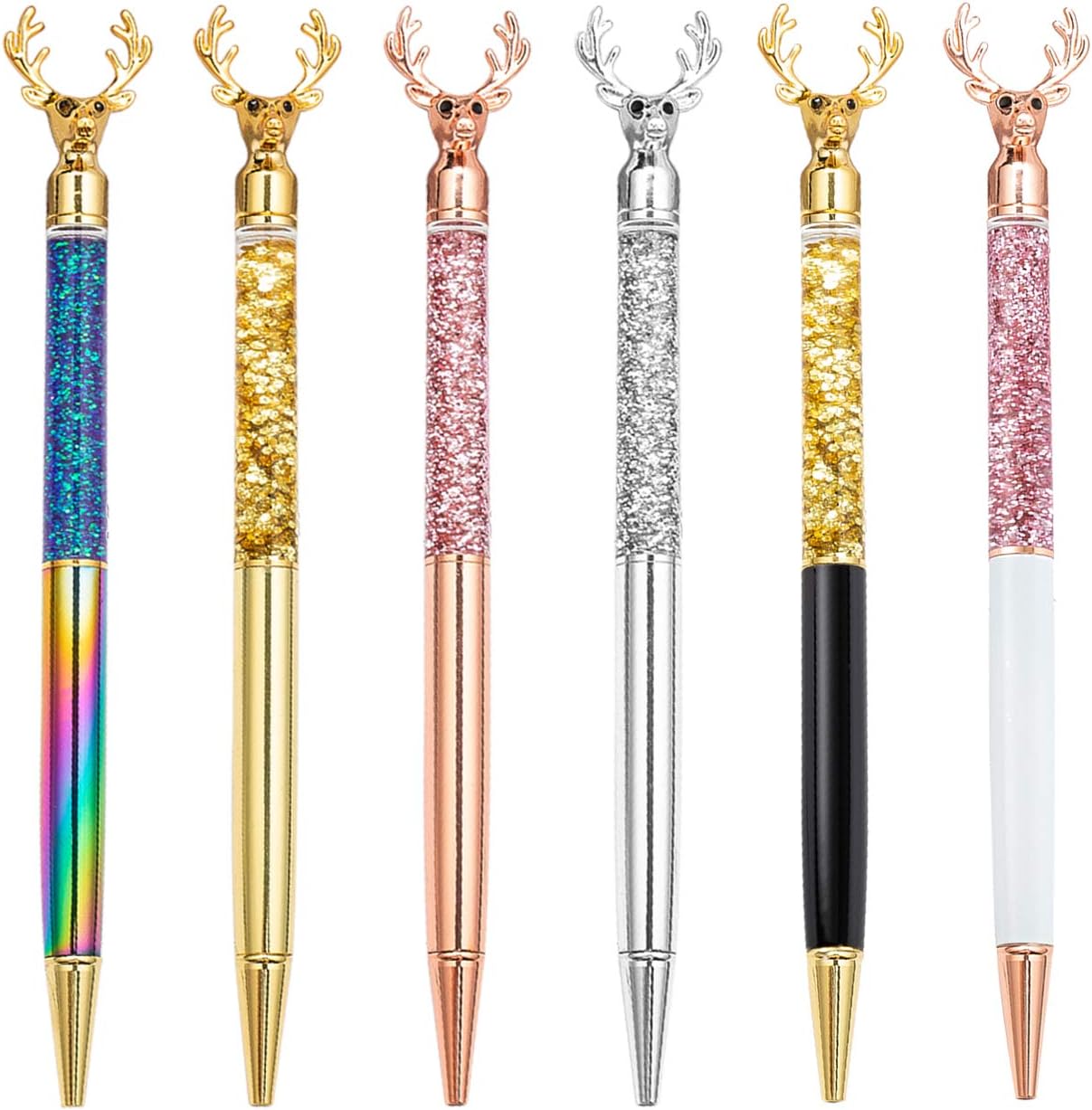PASISIBICK Ballpoint Pen Christmas Gift,Deer Bling Dynamic Liquid Sand Pens with Black Ink(6 PCS)