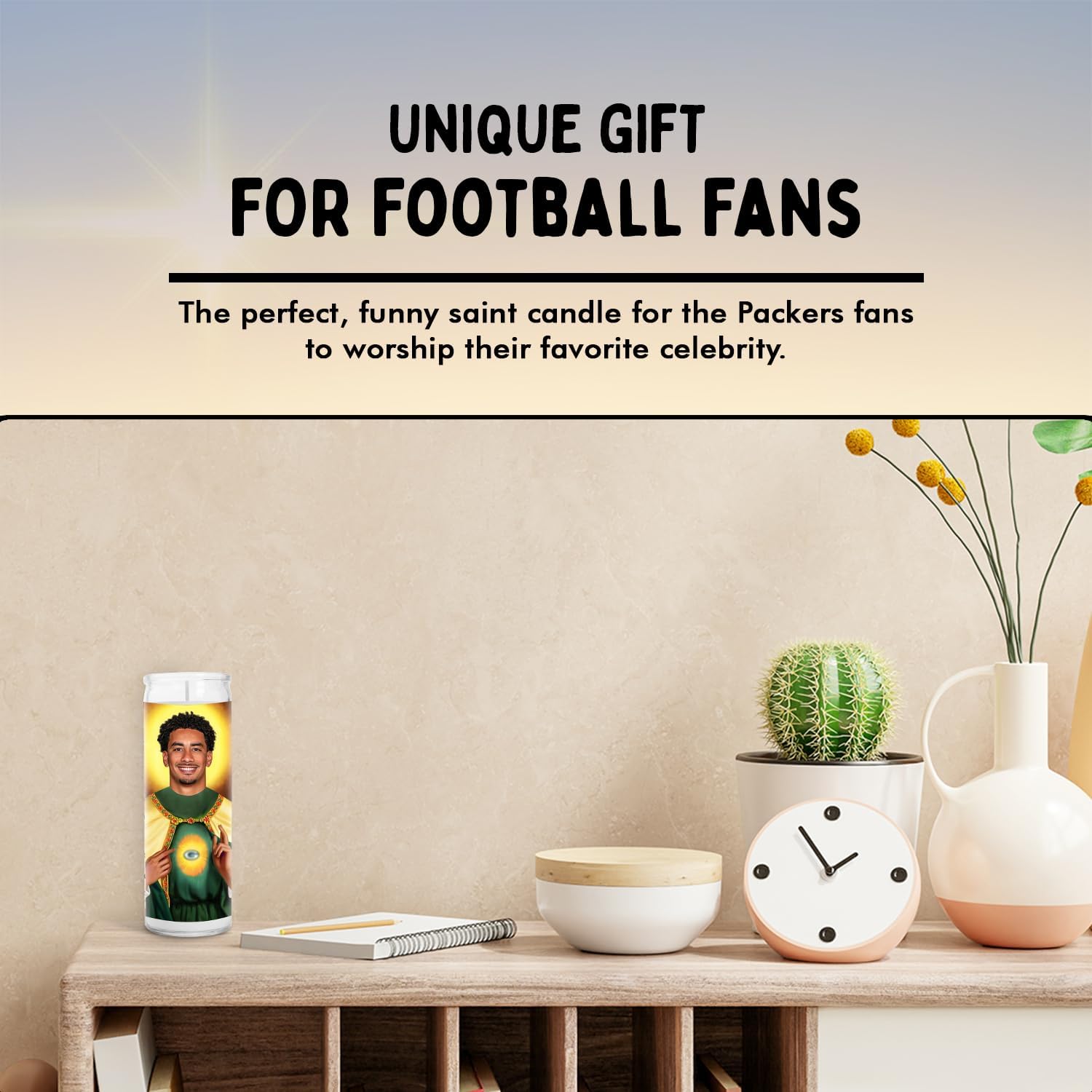 Love Celebrity Glass Jar Candle – Unscented Handmade Soy Wax Votive Candle – Unique Gift for GB Football Fans – Home Decor Green Bay Sports Collectible for Living Room & Office
