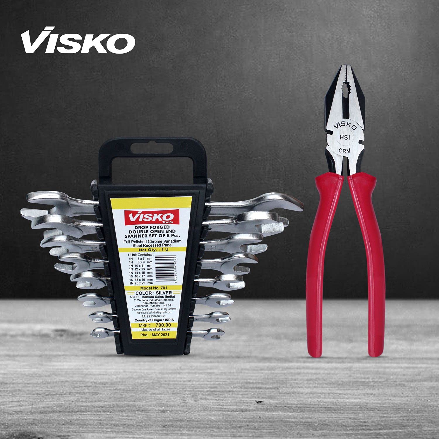 Visko Tools 809 Home Tools Kit With Doe Spanner Set (Silver,8-Pieces) And 8-Inch CRV Plier (Code 701 & 259) 4