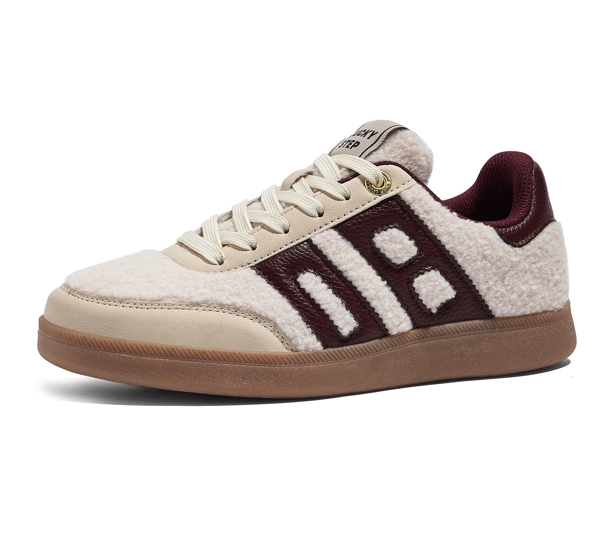 LUCKY STEP Women's Casual Faux Fur Sneakers Plush Retro Gum Sole Fashion Low Top Walking Classic Trendy Skate Tennis Shoes