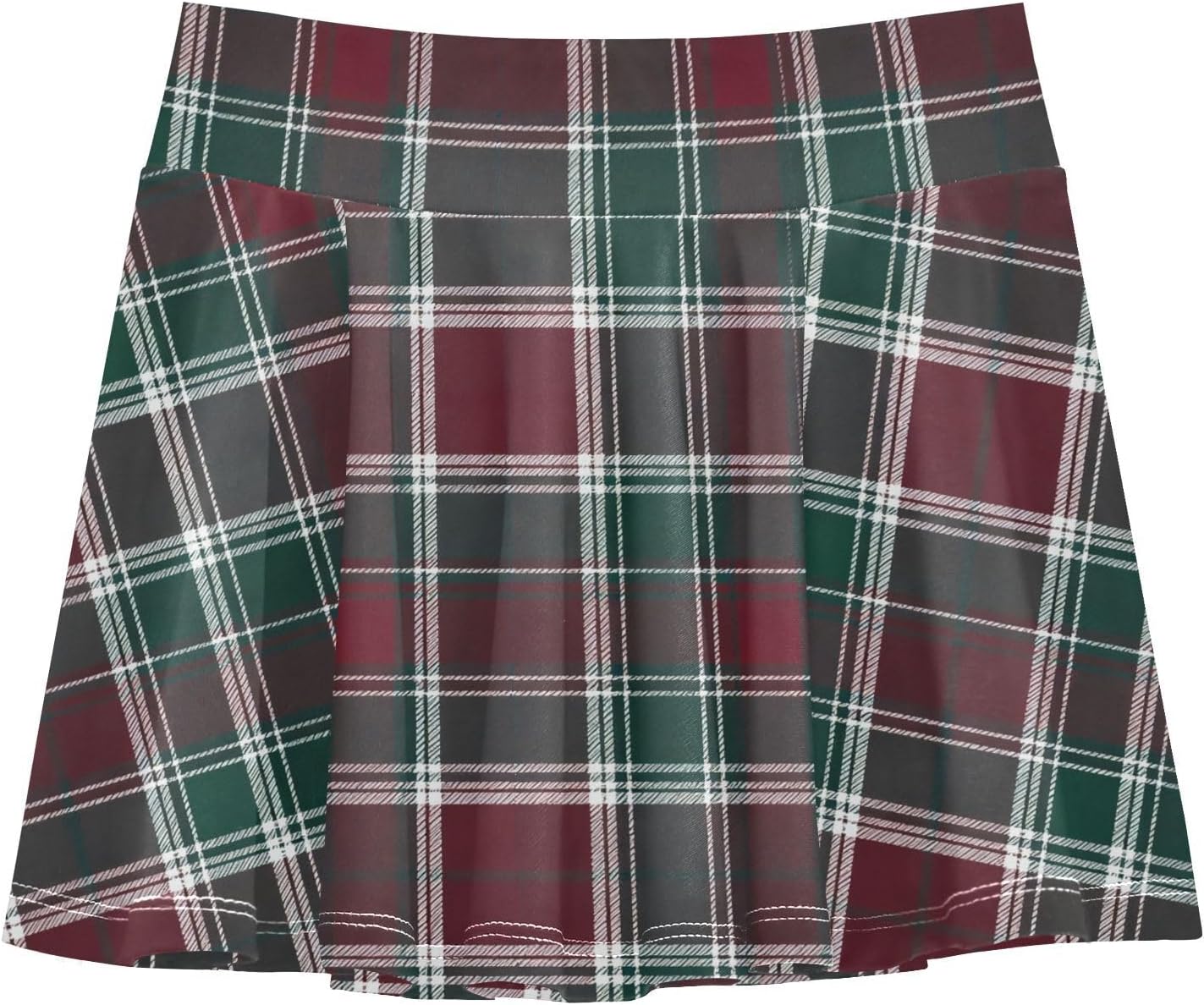 visesunny Dark Red Green Plaid Girl's Golf Skirt Athletic Tennis Skort Sport Activewear with Double Layer Pockets