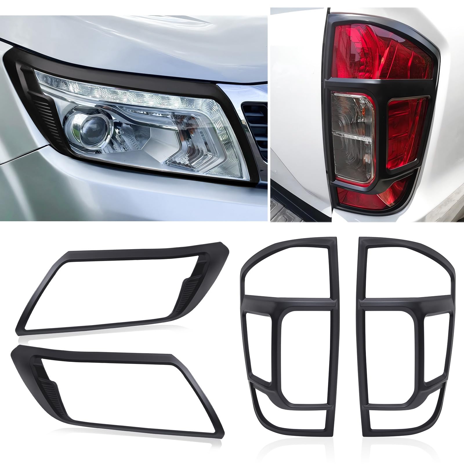 Cubierta de faros delanteros y trasera para Nissan Navara 2015-2020, D23 NP300 N-Guard Navara Trek-1° Navara Tekna ABS negro mate