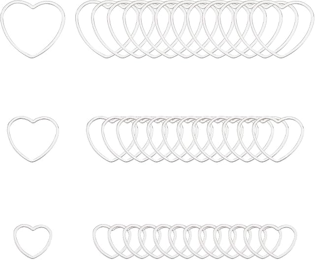 UNICRAFTALE about 36pcs 3 Sizes Heart Link Charm Stainless Steel Linking Circle Frames Connectors Metal Hollow Charm for Bracelet Necklace Jewelry Making Stainless Steel Color