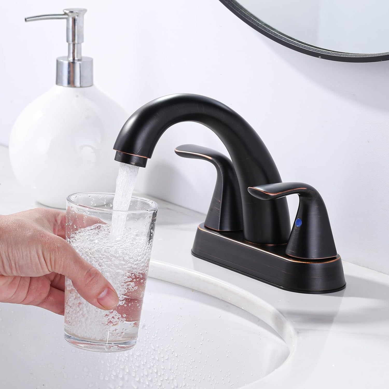 Bathroom Sink Faucet Oil Rubbed Bronze: ALEASHA 4 Inch Centerset Bathroom Faucet, 2-Handle Vanity Sink Faucet with Pop-Up Drain Stopper, RV Lavatory Faucets for Washroom Sink