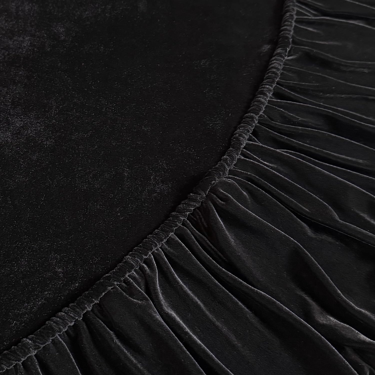 84-Inch Ruffled Velvet Christmas Tree Skirt with Foam Padding, Nylon Backing and Lace-Up Tie Closure, Black