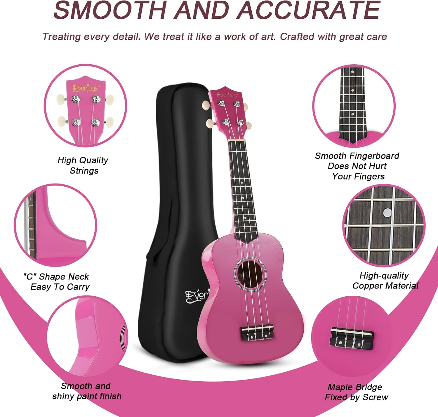 Soprano Ukulele Beginner Kit for Adult Student 21 Inch Ukelele w/Free Online Lesson Gig Bag Strap String Tuner Pick Polishing Cloth, Rainbow Series Ukalalee(Shinny Purple? 21 inch Shinny purple