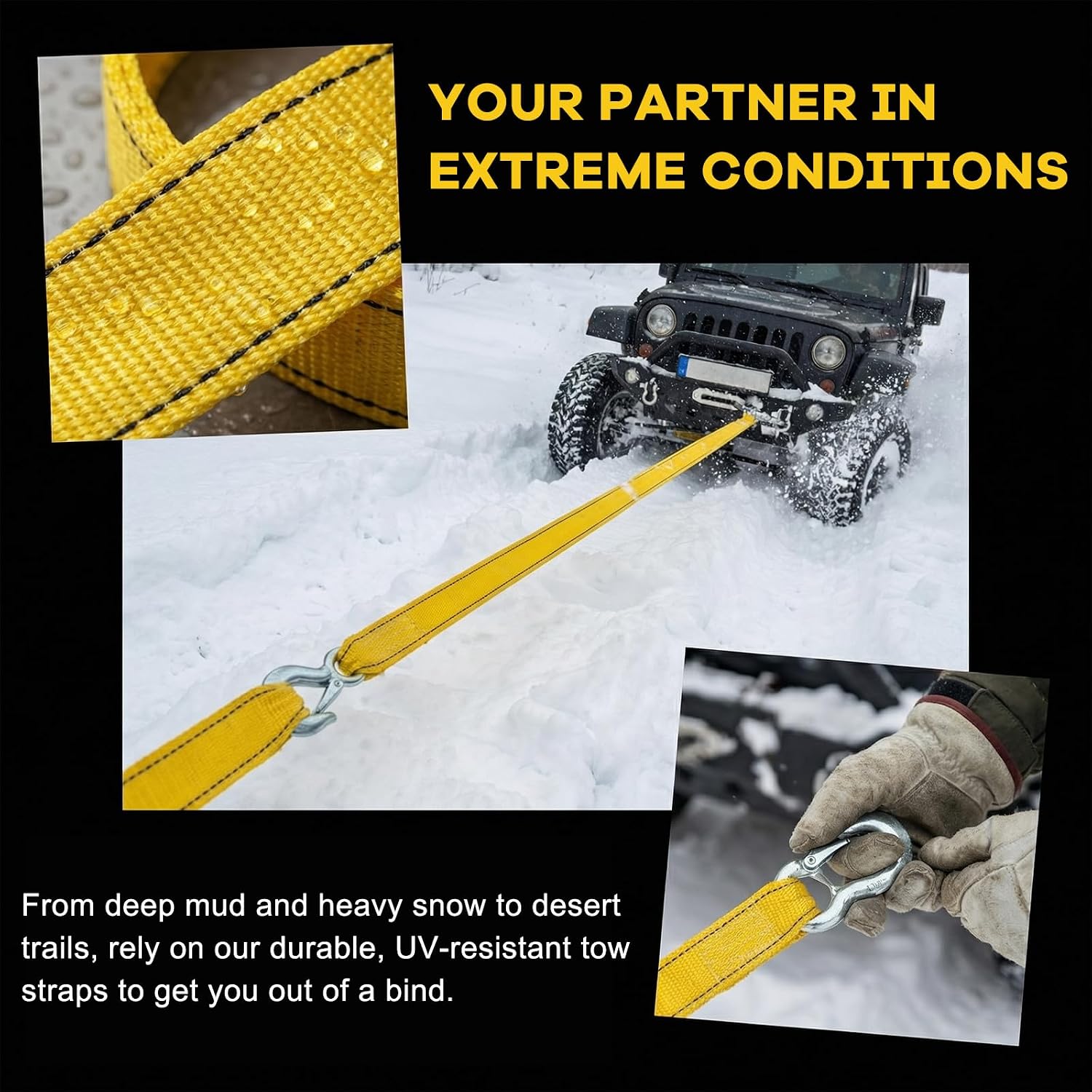 Tow Strap with Hooks, 2" x 16.4 Ft 13,227 lbs Vehicle Tow Straps Emergency Towing Rope, Heavy Duty Recovery Rope for Boat Vehicles Towing Accessories Roadside Emergency