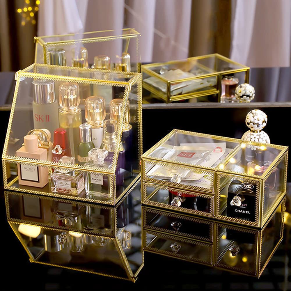 Organizzatore per il trucco, porta pennelli da trucco, organizer per bagno in vetro, contenitore per cosmetici da banco antico, per pennelli da trucco, Trasparente, Organizer per cassetti