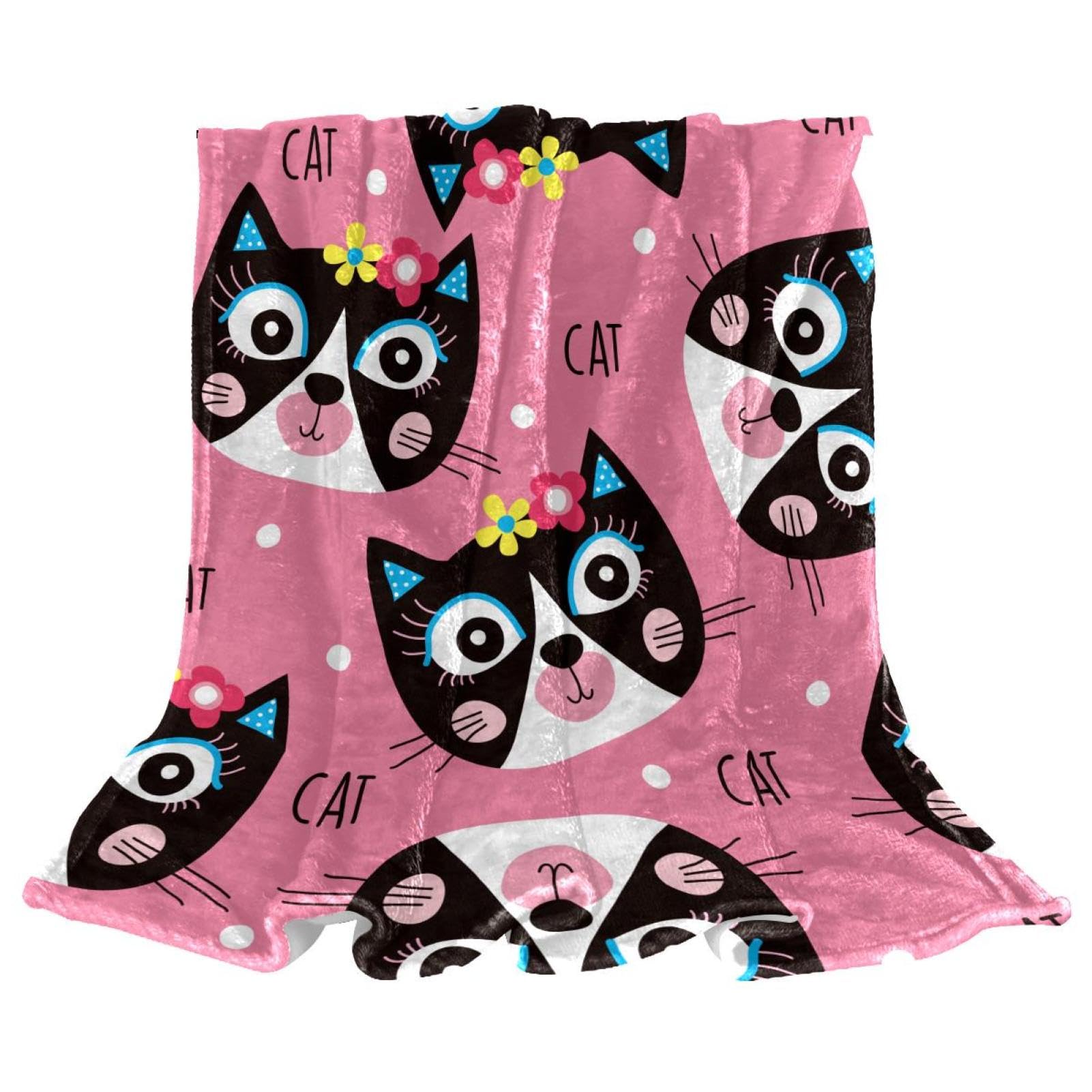 Couverture polaire chat mignon à fleurs plaid canapé salon 150x130