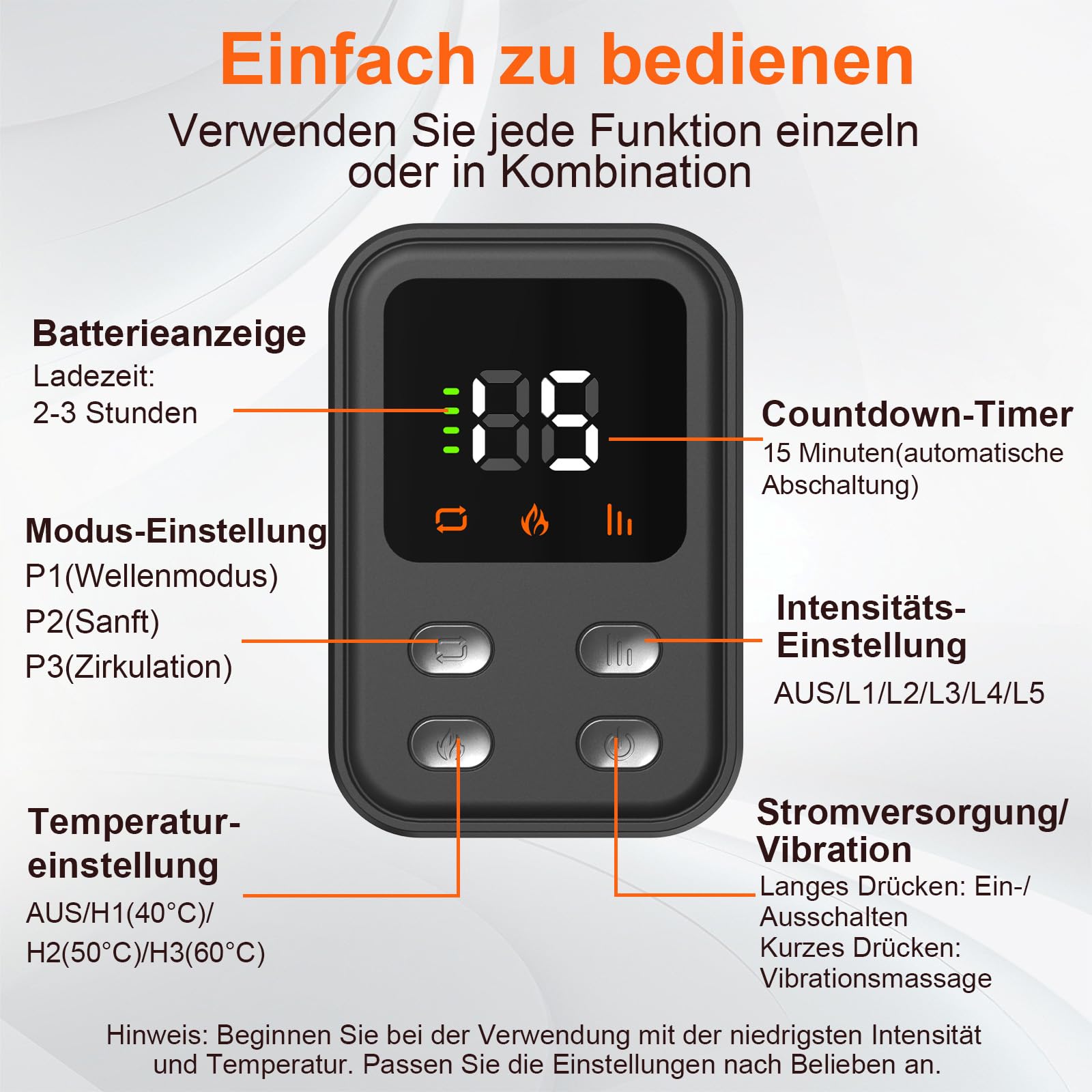 Fußmassagegerät 3-in-1, Wärme, Luftkompression, Vibration, 40-60°C | 3-in-1 mit Wärme, Luftkompression & Vibration, 40-60°C, für Fußsohle, Fußrücken & Knöchel – entspannend & wohltuend.