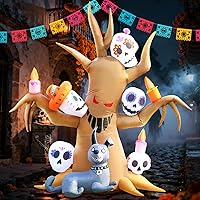 Vista 2 de DomKom Árbol inflable de Halloween, Día de los Muertos, árbol espeluznante del Día de los Muertos de 8 pies con calavera de Catrina y perro sin