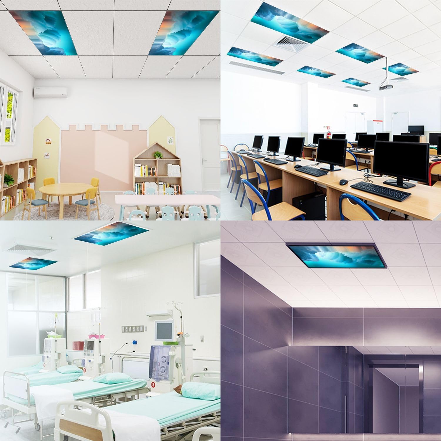 Fluorescent Light Covers for Ceiling Lights Magical world Abstract Landscape surreal lake reflections art Easy to Install Magnetic Light Filter for Classroom Office Hospitals School Home Decor