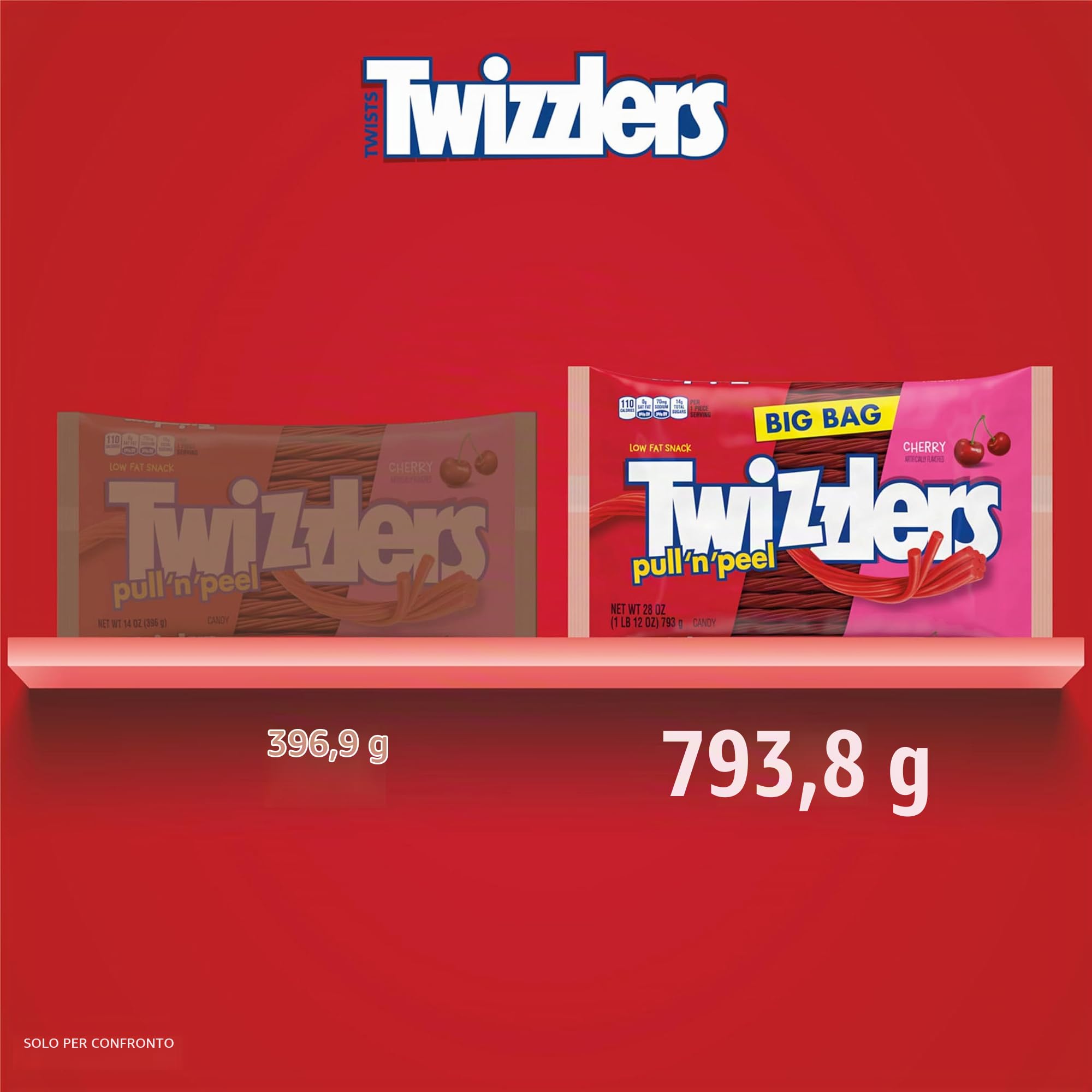 HERSHEY'S TWIZZLERS PULL 'N' PEEL Cherry Flavored Licorice Style, Low Fat Candy Big Bag, 28 oz
