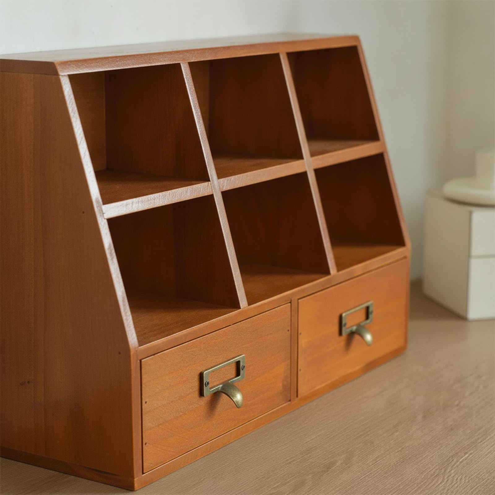 Organizzatore da Scrivania in Legno Elegante Organizzatore in Legno con Cassetti Compatto Cassettiera da Tavolo per, Organizzatore Da Scrivania Con Due Cassetti E Scomparto Aperto