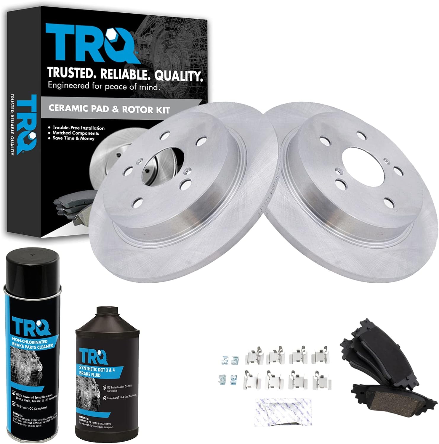 TRQ Rear Brake Pad & Rotor Kit Brake Chemical Kit Brake Pads Brake Rotor Ceramic Compatible with 2015-2017 Lexus NX200t 2018-2019 NX300 2015-2019 NX300h 2019-2020 UX200 2018-2020 Toyota C-HR RAV4