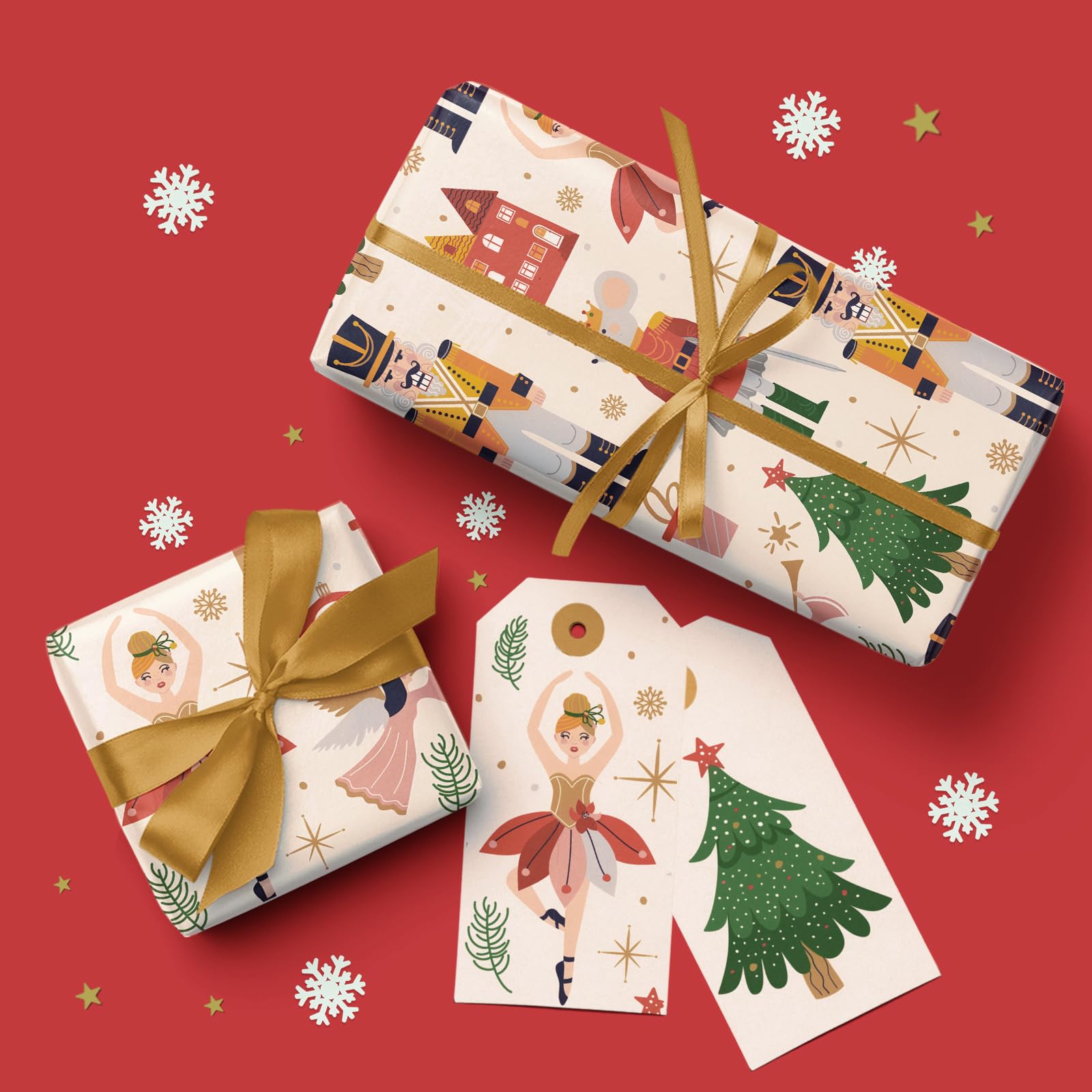 WRAPAHOLIC Papier cadeau de Noël kraft – Mini rouleau – 43,2 cm x 10 m – Motif Casse-noisette blanc pour Noël, vacances, fête