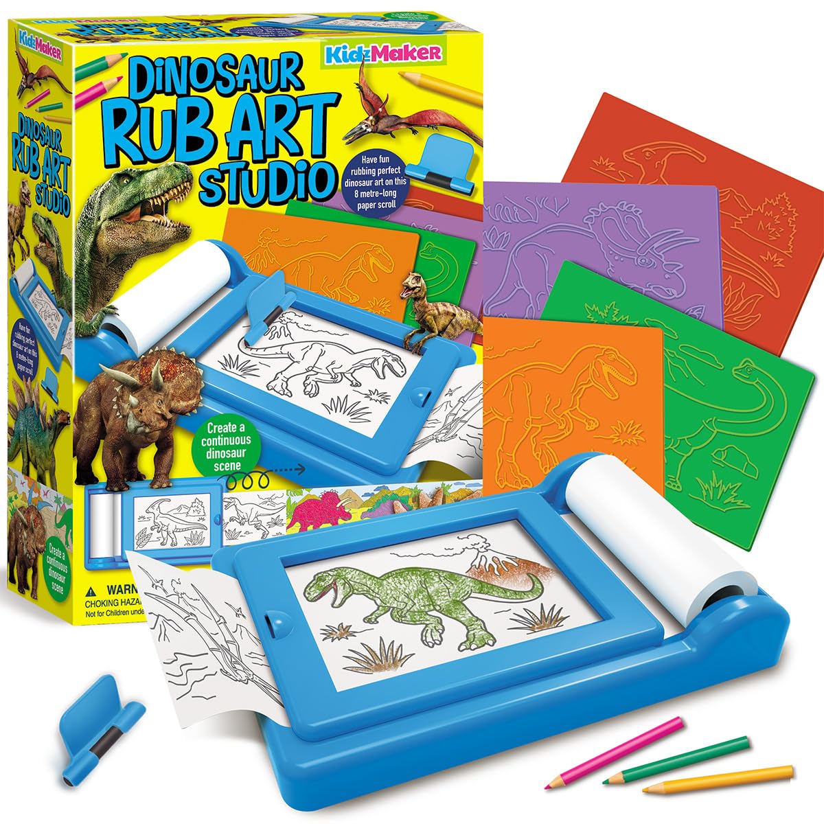 4M - Dinosaur Rub Art Studio - Rolling Art Desk - 8m Roll - Multicolor