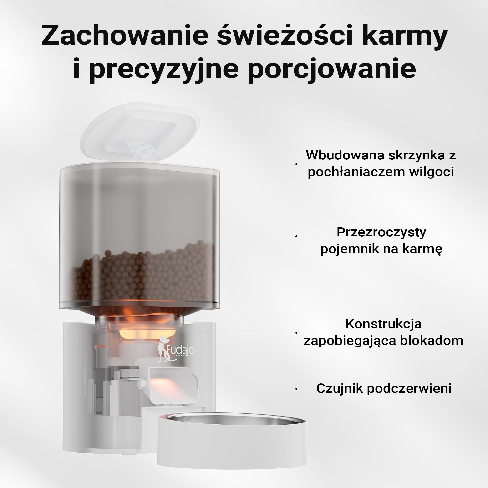 Fudajo Automatyczny dozownik karmy i wody dla psa lub kota, biały, automat na karmę 3 l z fontanną na wodę 2,5 l, z funkcją sterowania aplikacją