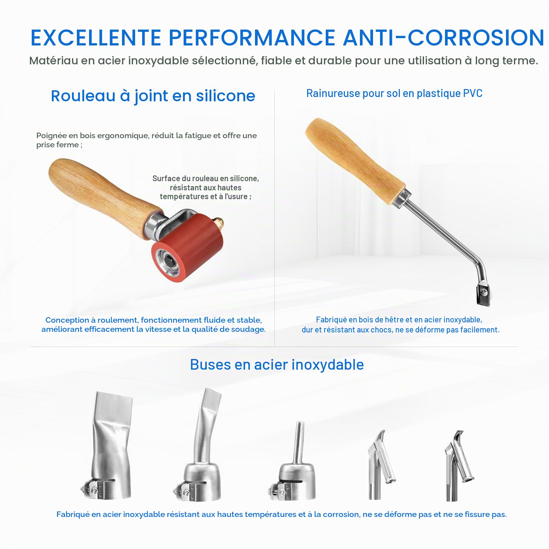 Soudeur en plastique à air chaud 1600 W, kit de soudure en plastique de toiture 110 V, vinyle PVC TPO, soudage à la main, pistolet à air chaud avec divers