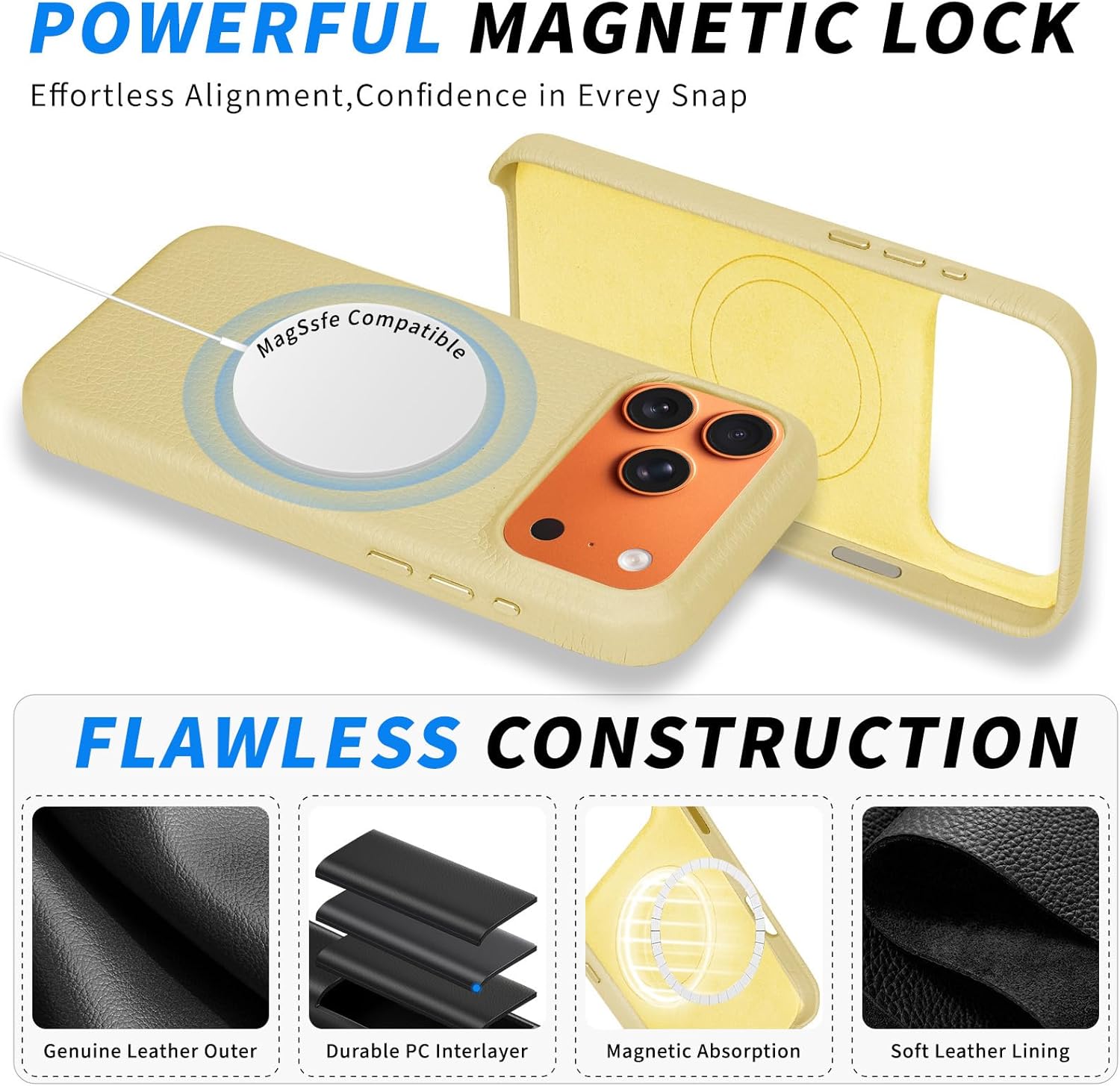 iPhone 17 Pro Max Leather Case 17 Pro Max Case， Compatible with MagSafe Magnetic Wireless Charging, Slim Fit, Non-Slip, Anti-Scratch, Shockproof