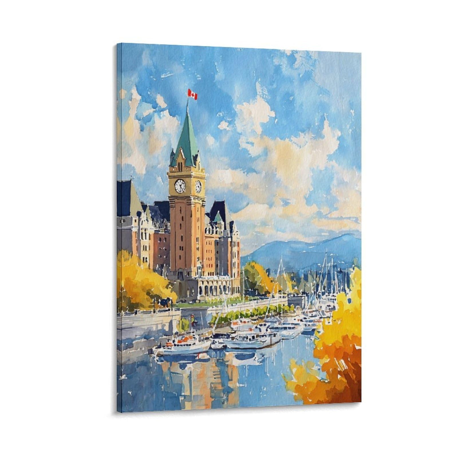 CNAHEIZ Victoria Canada Watercolor 20x30inch(50x75cm) Vintage Travel Poster Watercolor Canvas Art