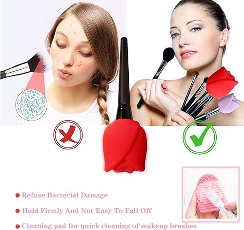 Miniatura 4 de Soporte para brochas de maquillaje, organizador de brochas de maquillaje de viaje de silicona en forma de rosa, fundas de almacenamiento, tapa