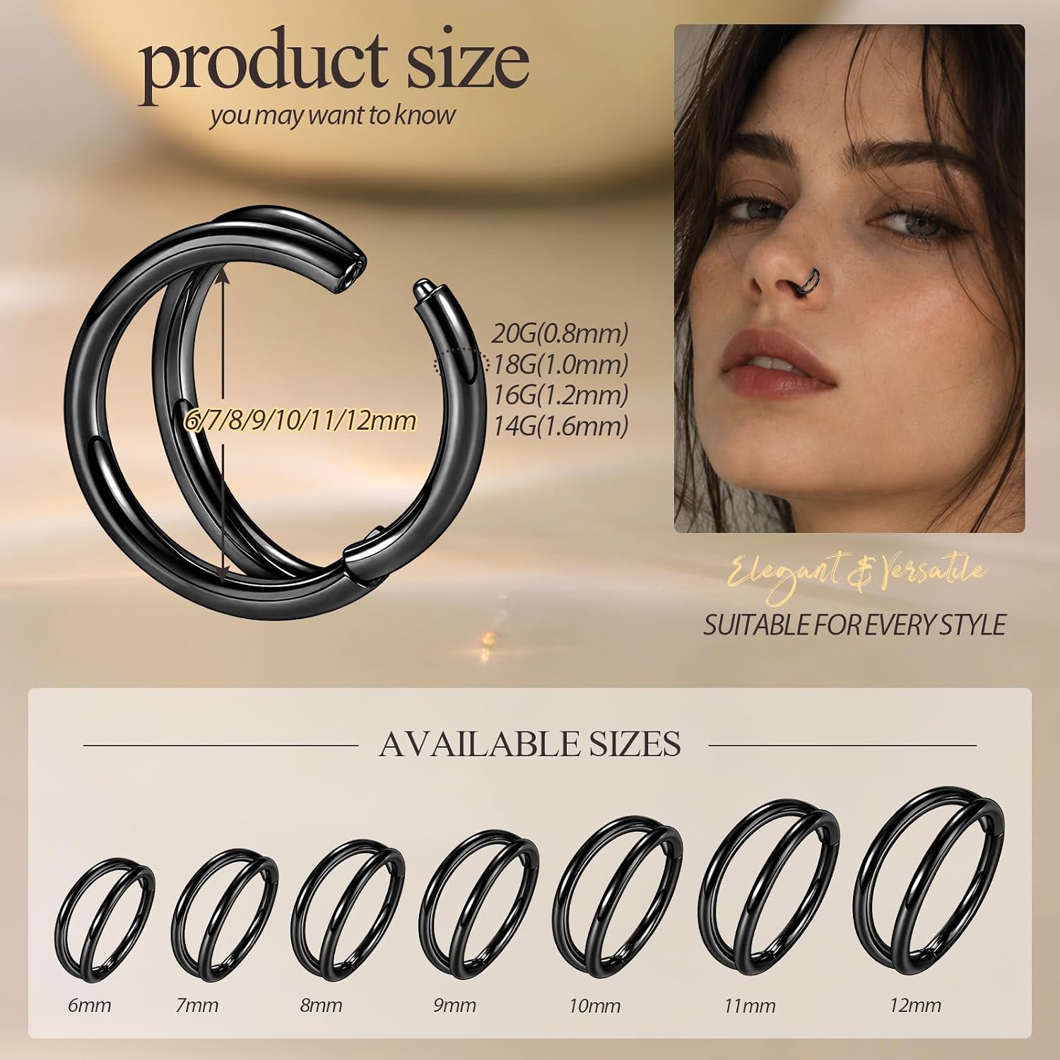 Double Nose Ring Hoop Conch Piercing Jewelry Helix Cartilage Earring image 2