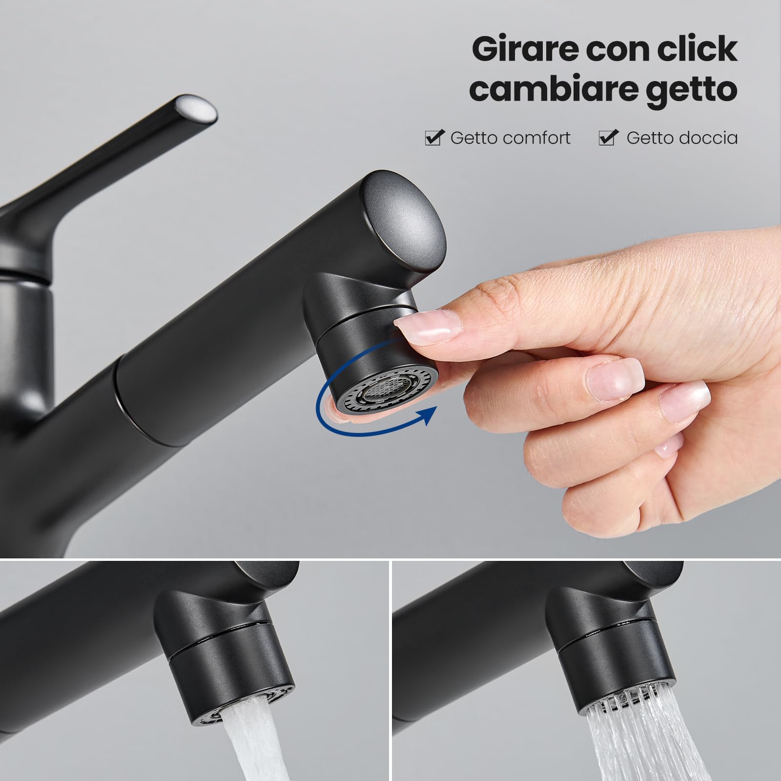 CECIPA Rubinetto Bagno Lavabo Nero con Doccia Estraibile lavaggio capelli | Miscelatore Lavabo Bagno 2 Modalità Getto, Rubinetto ad Alta Pressione per Lavandino Bagno,Nero