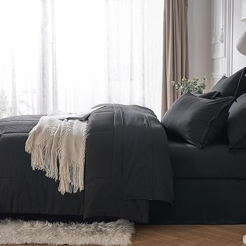 Miniatura 3 de KAKIJUMN Juego de edredón acolchado cuadrado de 5 piezas para cama individual en una bolsa (negro, individual)