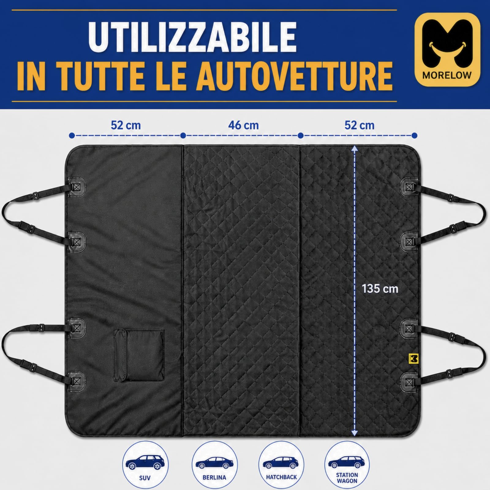 Coprisedile Auto per Cani – Telo Auto Cane Universale per Sedili Posteriori e Bagagliaio Oxford Impermeabile Antiscivolo Antigraffio - Protezione Sedili Auto per Cani con Tasca Porta Accessori