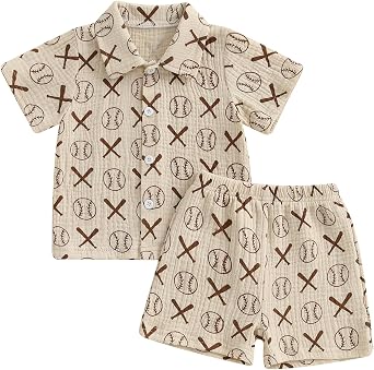 Toddler Baby Boy Baseball Outfit Summer Clothes Casual Short Sleeve Shirt & Shorts 2Pcs Set