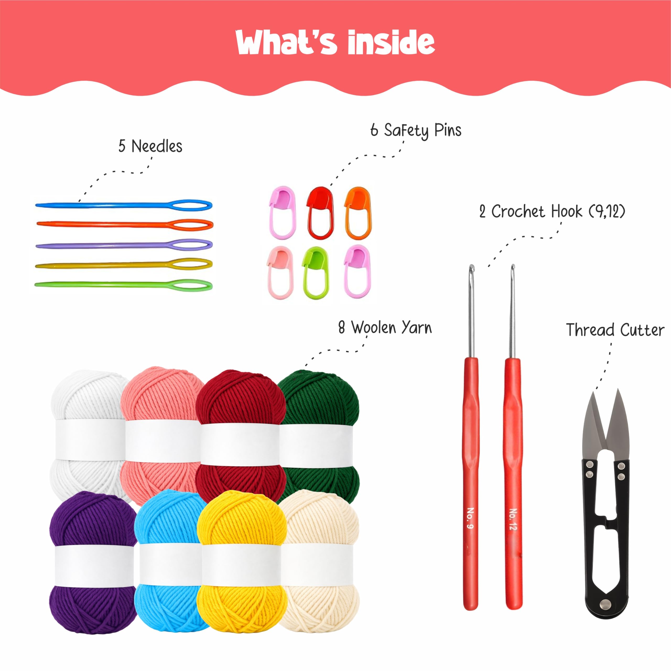 Nibras Crochet Kit: Beginner Crochet Set with Yarn & Hooks -2