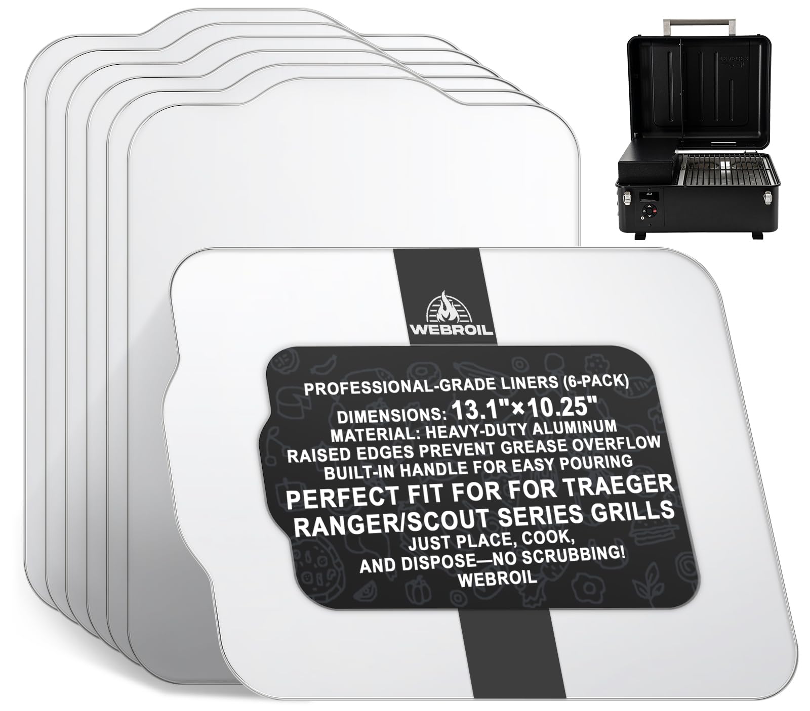 6 Packs BAC458 Drip Tray Liners for Traeger Ranger/Scout Series Grills
