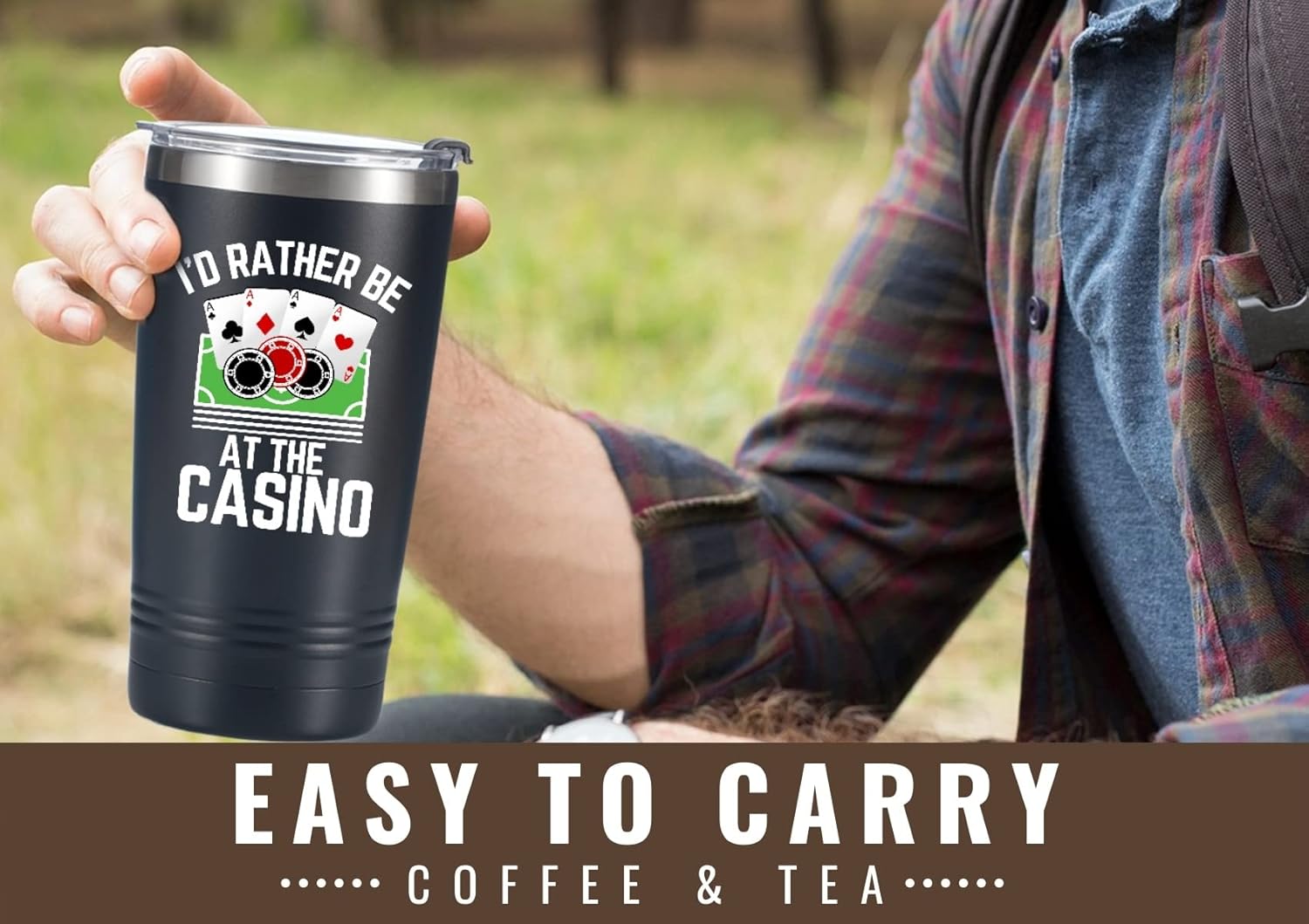 Onebttl Gambling Gifts, Casino Gifts for Men & Women for Christmas, Birthday, 20 Oz Stainless Steel Tumbler with Straw & Lid, Black - I'd Rather Be at the Casino - Image 5