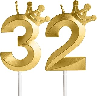 Thirty-Two Metallic Gold 32 Birthday Candle, 32rd Candle for Cake,32rd Cake Topper,Birthday Party Anniversary Celebration Decoration Supplies for Men Women Kids Birthday Decor