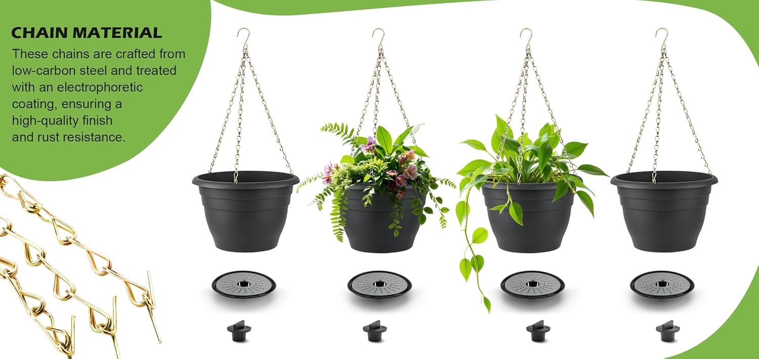 RooTrimmer Hanging Planters 10 Inch, 4 Pcs Flower Pots with Drainage Hole, Self Watering Hanging Basket for Indoor Outdoor Plants, Decor, Gray